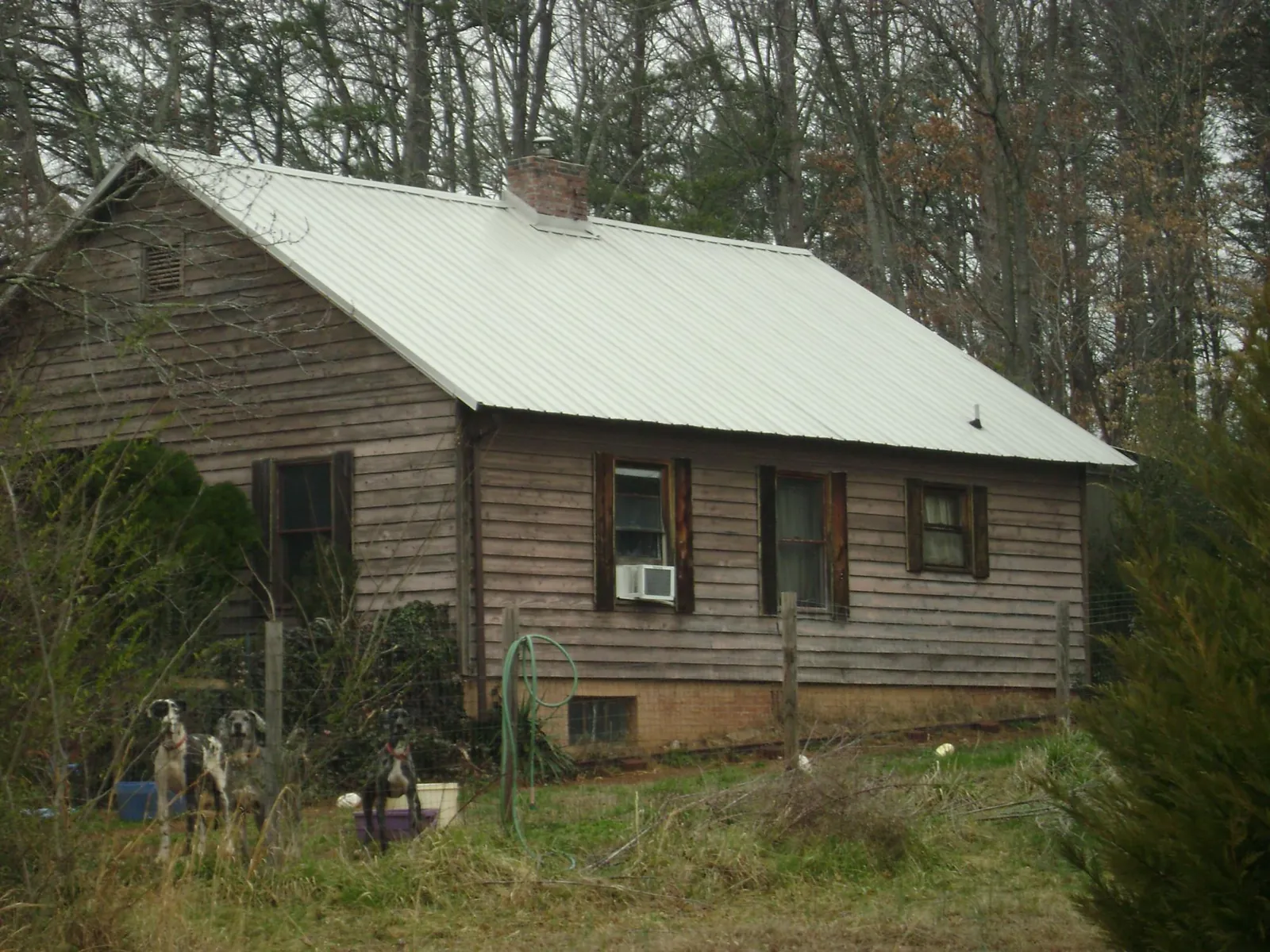 White metal roof on an old wood sided farmhouse, from a Metal Roof Installation job in Park Ridge